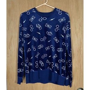 Harry Potter Pajama Top Kids Sz Med Blue Soft Velour Long Sleeve Glasses Snitch